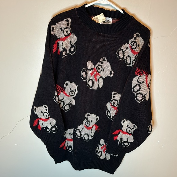 Vintage 80s Adele Knit Teddy Bear All Over Print Oversized Sweater Unisex XL - Picture 3 of 6